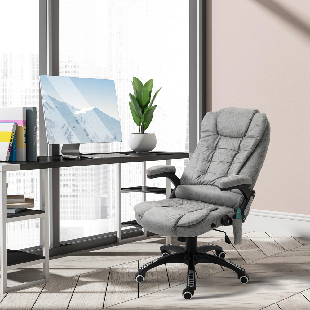 Biuro kėdė Vinsetto su supimosi funkcija, masažinis krėslas su šildymo funkcija, ergonomiškas vadovo krėslas su masažo funkcija, reguliuojamo aukščio, apkrova iki 120 kg, pilka