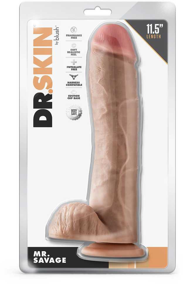 Dreamtoys Blush DR. SKIN MR. SAVAGE 11,5 colių dildo su kamuoliukais, smėlio spalvos