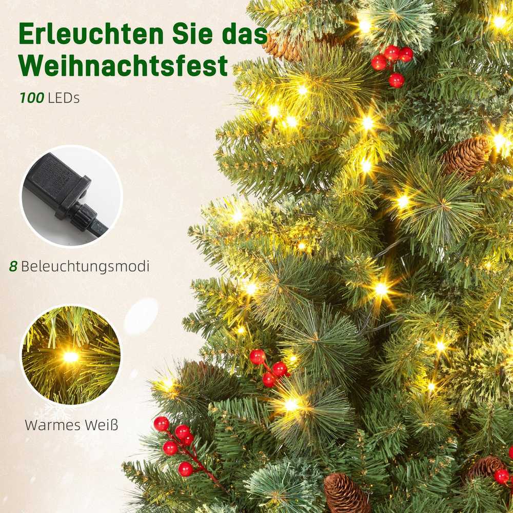 Homcom Dirbtinė kalėdinė eglutė su 100 LED ir 8 apšvietimo režimais, žalia, 120 cm