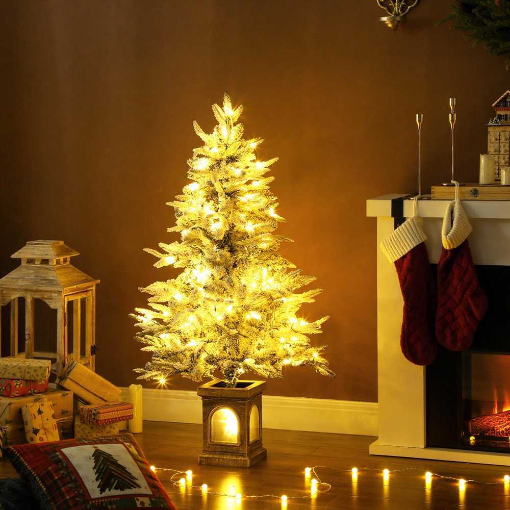 Dirbtinė kalėdinė eglutė, apsnigta, su 100 LED, žalia/balta, 120 cm