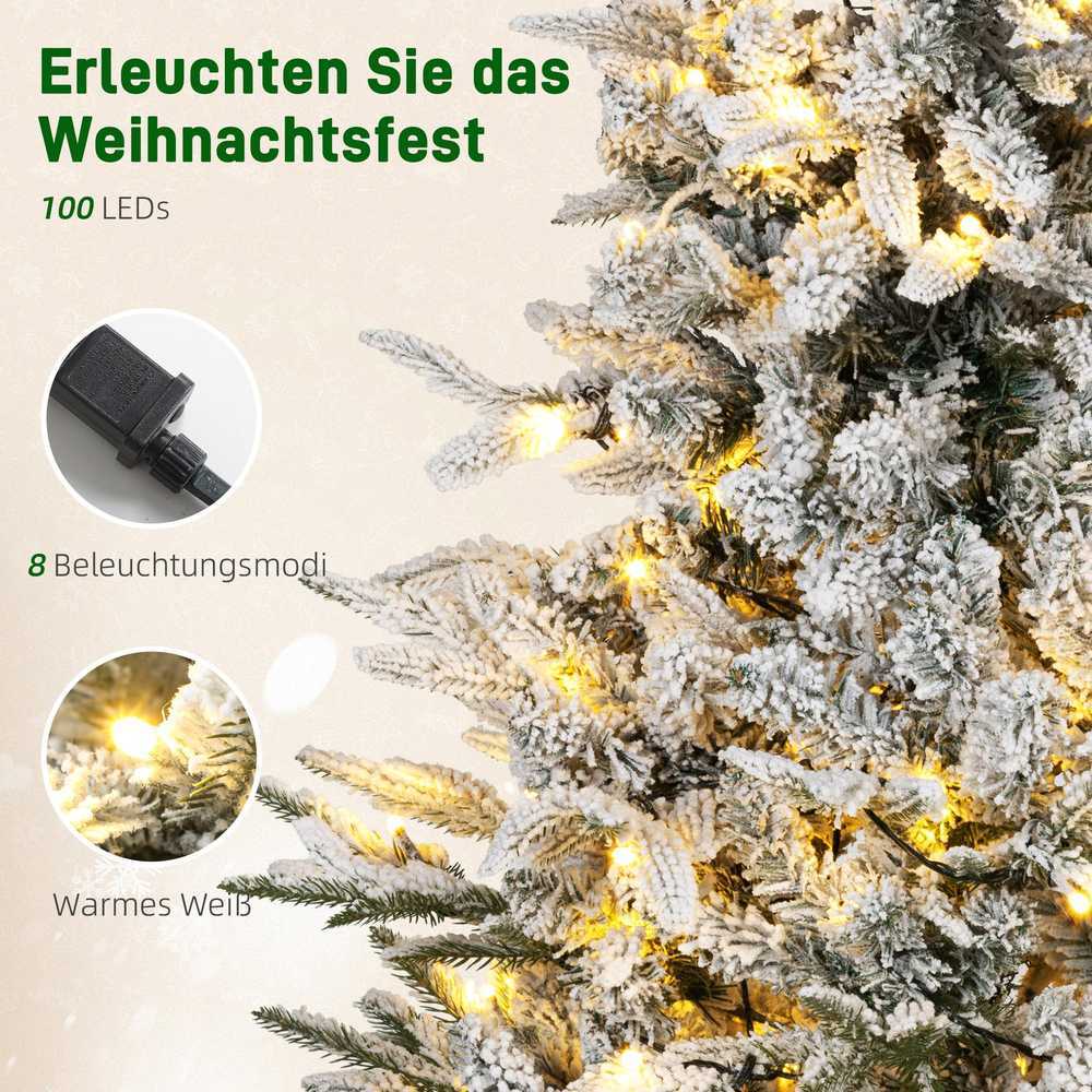 Dirbtinė kalėdinė eglutė, apsnigta, su 100 LED, žalia/balta, 120 cm