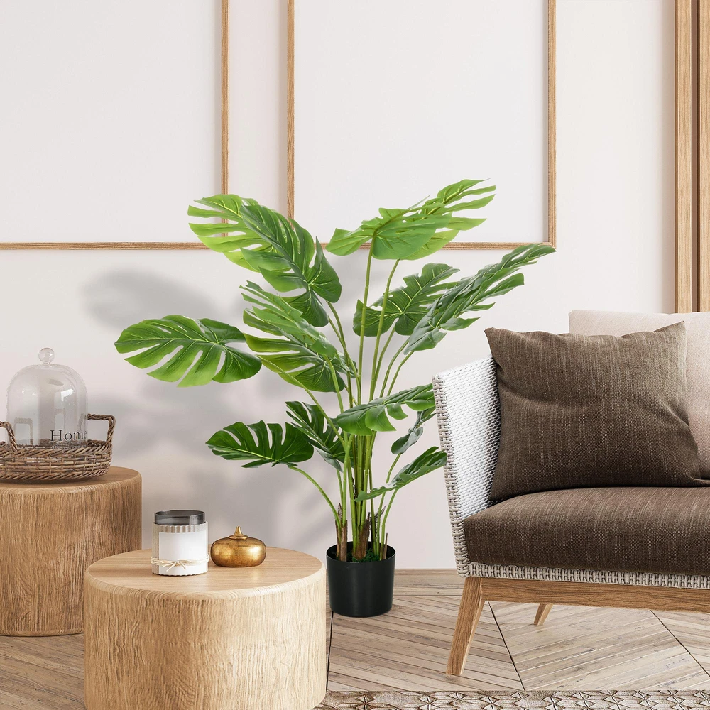 Dirbtinė „Monstera“ gėlė HOMCOM, 120 cm, su vazonu ir PE samanomis, itin tikroviška, svetainei, žalia
