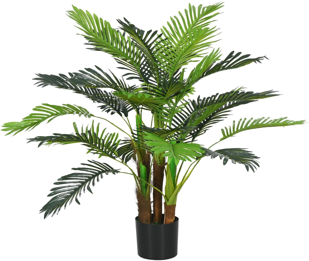 Dirbtinis augalas HOMCOM, dirbtinė palmė, 100 cm, 27 šakos, kambarinis augalas, dirbtinis medelis, dekoracija vidaus ir lauko erdvėms, žalia