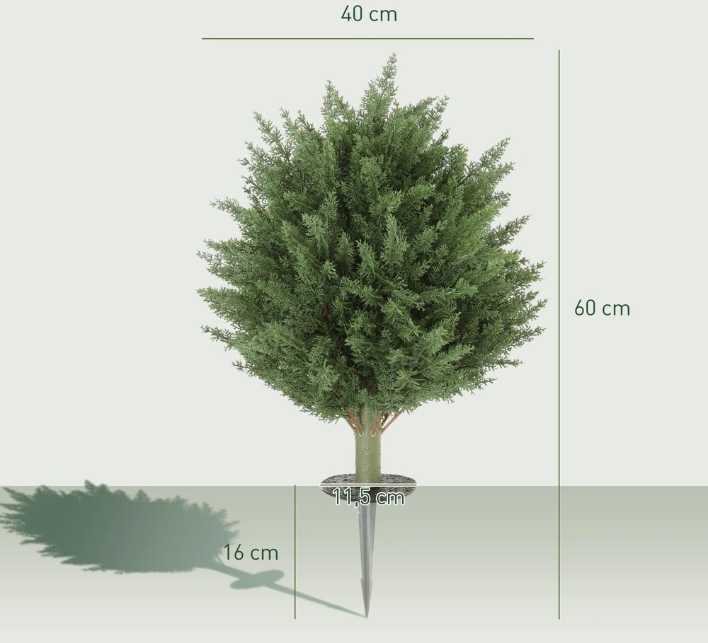 Dirbtinių augalų rinkinys, 2 vnt., UV spinduliams atsparus dirbtinis kiparisas su 387 lapais ir smaigu, Ø40 x 60 cm aukščio, žalias
