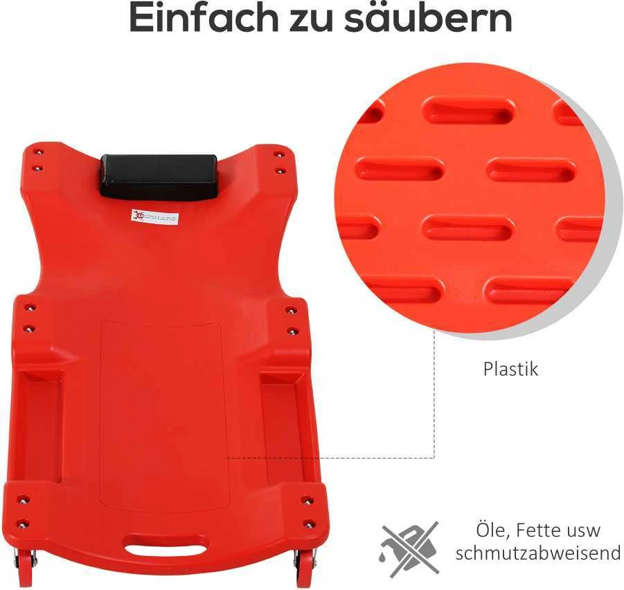 DURHAND automobilių remontui skirtas gultas, dirbtuvių gultas, montavimo vežimėlis su 6 ratukais, raudonas, keliamoji galia 120 kg