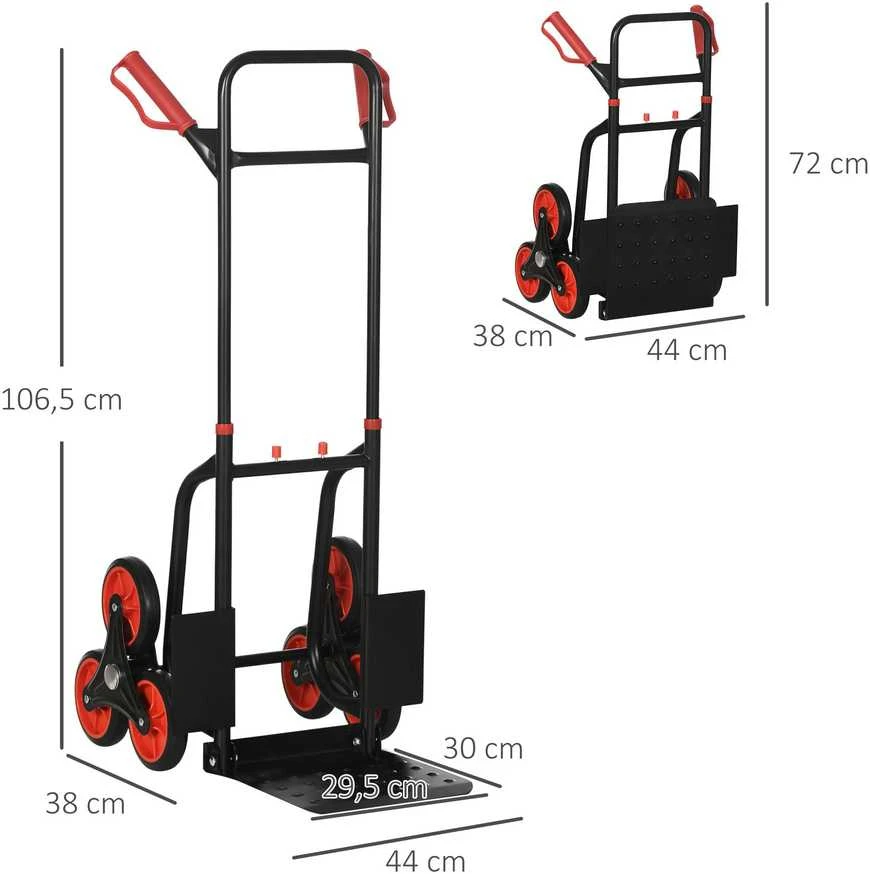 DURHAND laiptų vežimėlis, 150 kg, transportavimo vežimėlis, reguliuojamo aukščio rankena, sulankstomas, plieno, 45 x 60 x 109 cm