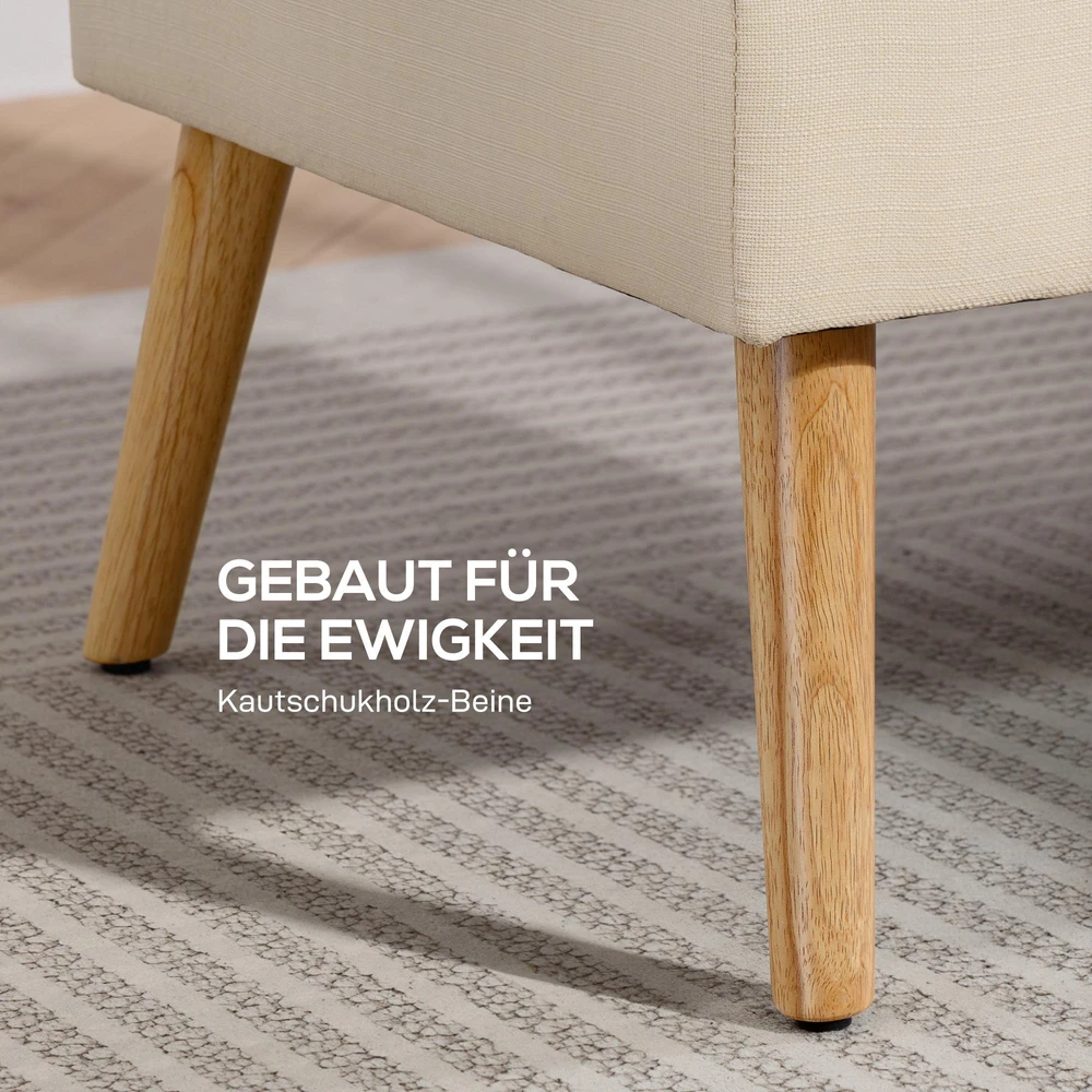 2 vietų sofa, dygsniuotas atlošas, medinės kojelės, storas paminkštinimas, lino išvaizda, mažiems kambariams, smėlio spalvos