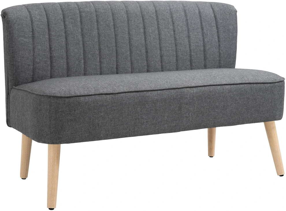 Dvivietė sofa, minkšta sofa lino išvaizdos, medinis rėmas, svetainei ir miegamajam, 117 cm, pilka