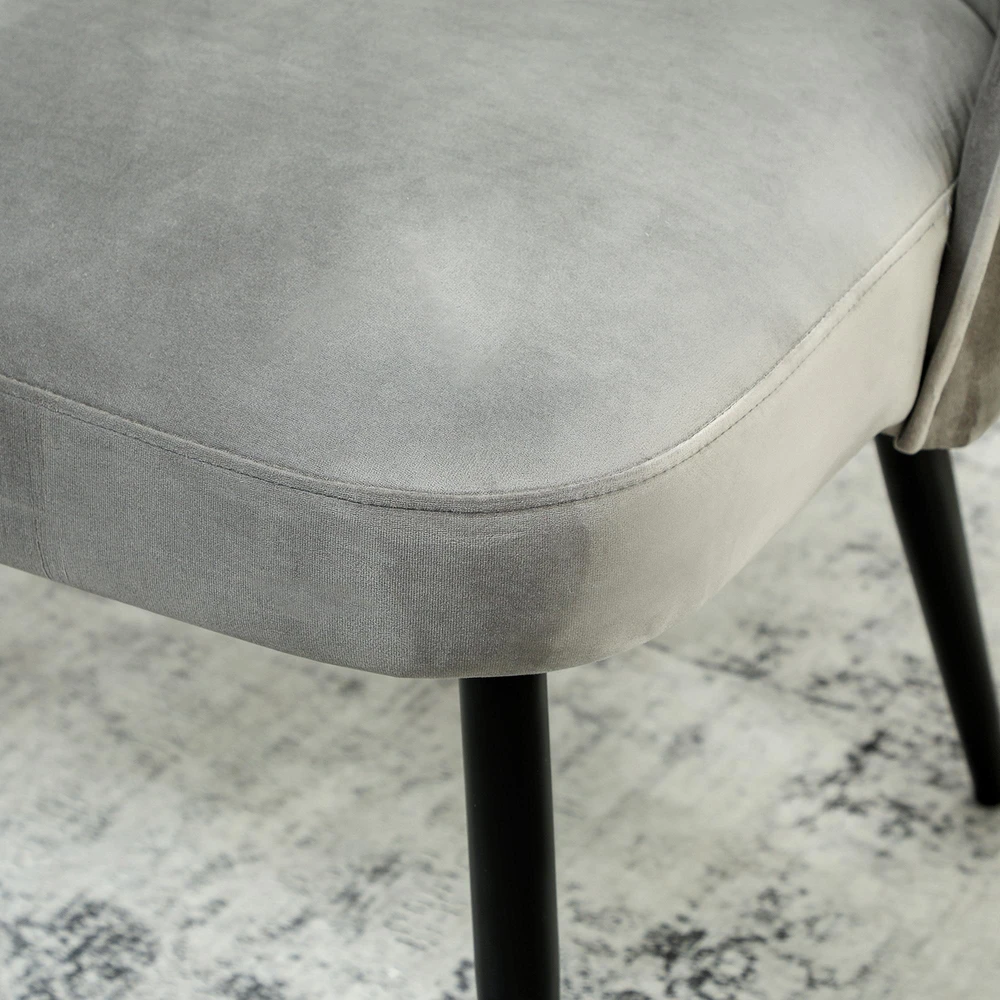 Dvivietė sofa, moderni minkšta sofa su metaliniu ir mediniu rėmu, aksominio audinio apmušalas, pilka