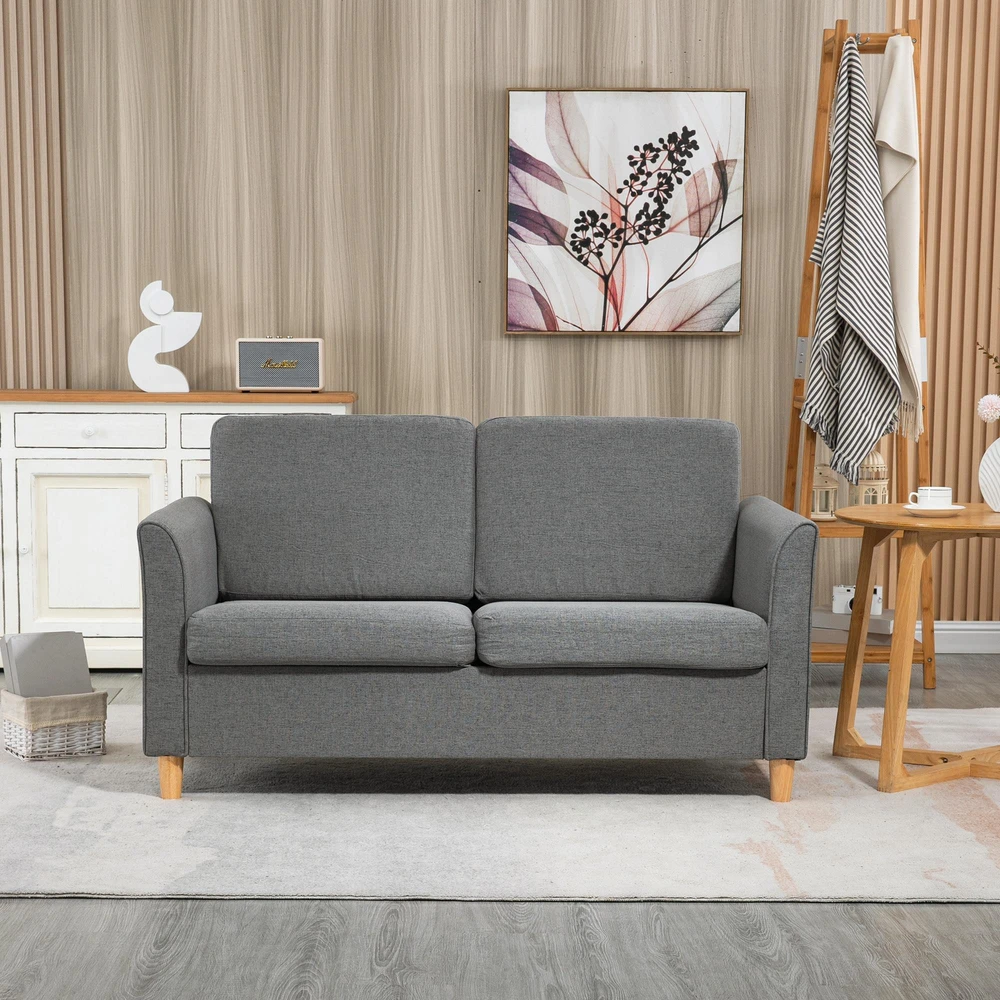 Homcom Dvivietė sofa su pagalvėlėmis, lininė, šviesiai pilka, 141x65x78cm