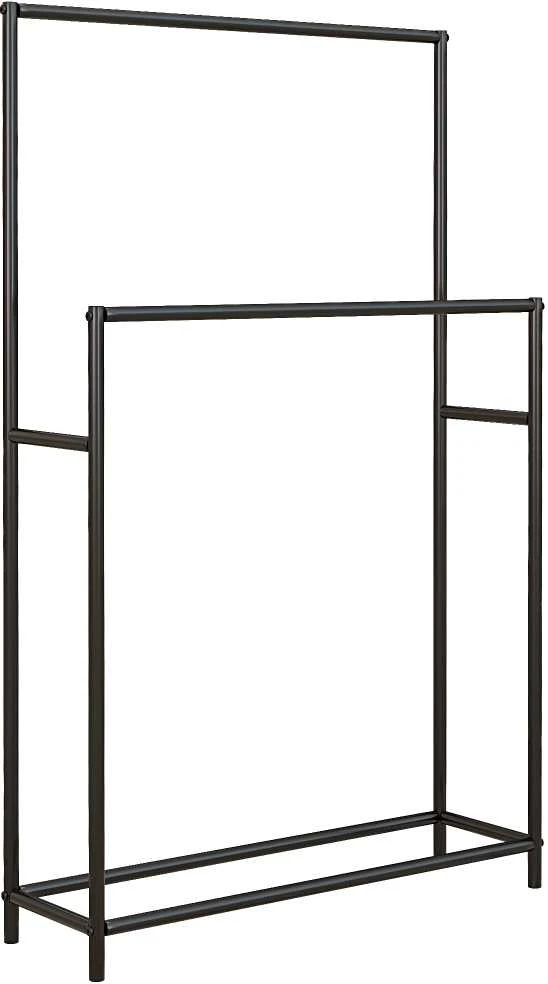 HOMCOM rankšluosčių laikiklis, pastatoma rankšluosčių kabykla su 2 skersiniais, vonios rankšluosčių laikiklis, metalinis, 66 x 20 x 110 cm, juodas | Aosom