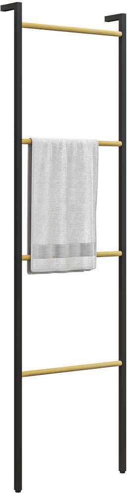 Homcom Rankšluosčių kopėčios 49 x 167,5 cm Rankšluosčių laikiklis su 4 strypais, taupantis vietą, skirtas rankšluosčiams, drabužiams, antklodėms, laikraščiams, plienas, juodas