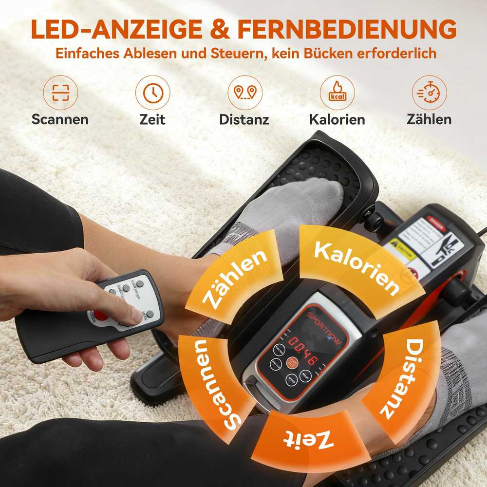 Elektrinis elipsinis treniruoklis, pedalų įrenginys su 12 reguliuojamų greičių, nešiojamas, lengvas, su nuotolinio valdymo pulteliu, LED monitoriumi, plienas, plastikas, juodas