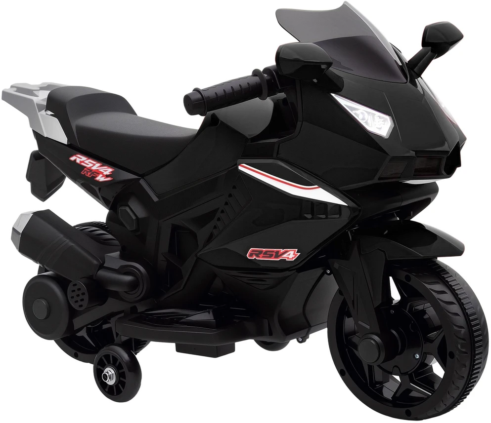 Elektrinis motociklas vaikams, garso signalas, priekiniai žibintai, muzikos funkcija, 2,5 km/val., juodas