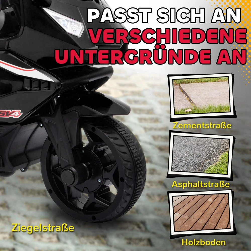 Elektrinis motociklas vaikams, garso signalas, priekiniai žibintai, muzikos funkcija, 2,5 km/val., juodas