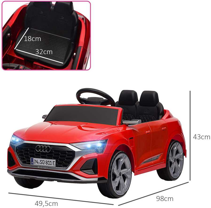 Vaikiškas elektromobilis, 12V Audi Q8, 3-5 km/val., nuotolinio valdymo pultas, žibintai, muzika, raudonas