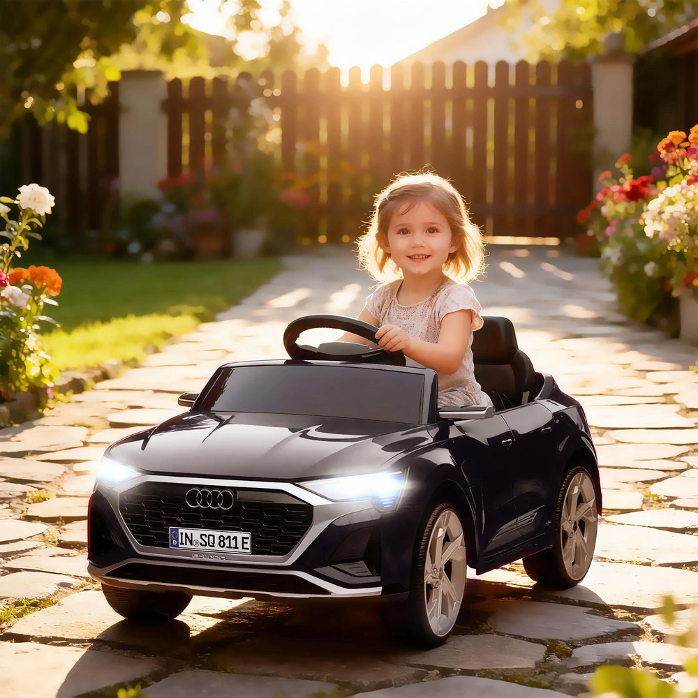 Elektrinis vaikiškas automobilis 12V Audi Q8, 3-5 km/h, nuotolinio valdymo pultas, žibintai, muzika, juodas