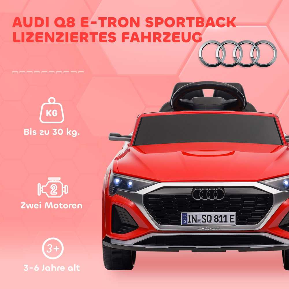 Vaikiškas elektromobilis, 12V Audi Q8, 3-5 km/val., nuotolinio valdymo pultas, žibintai, muzika, raudonas