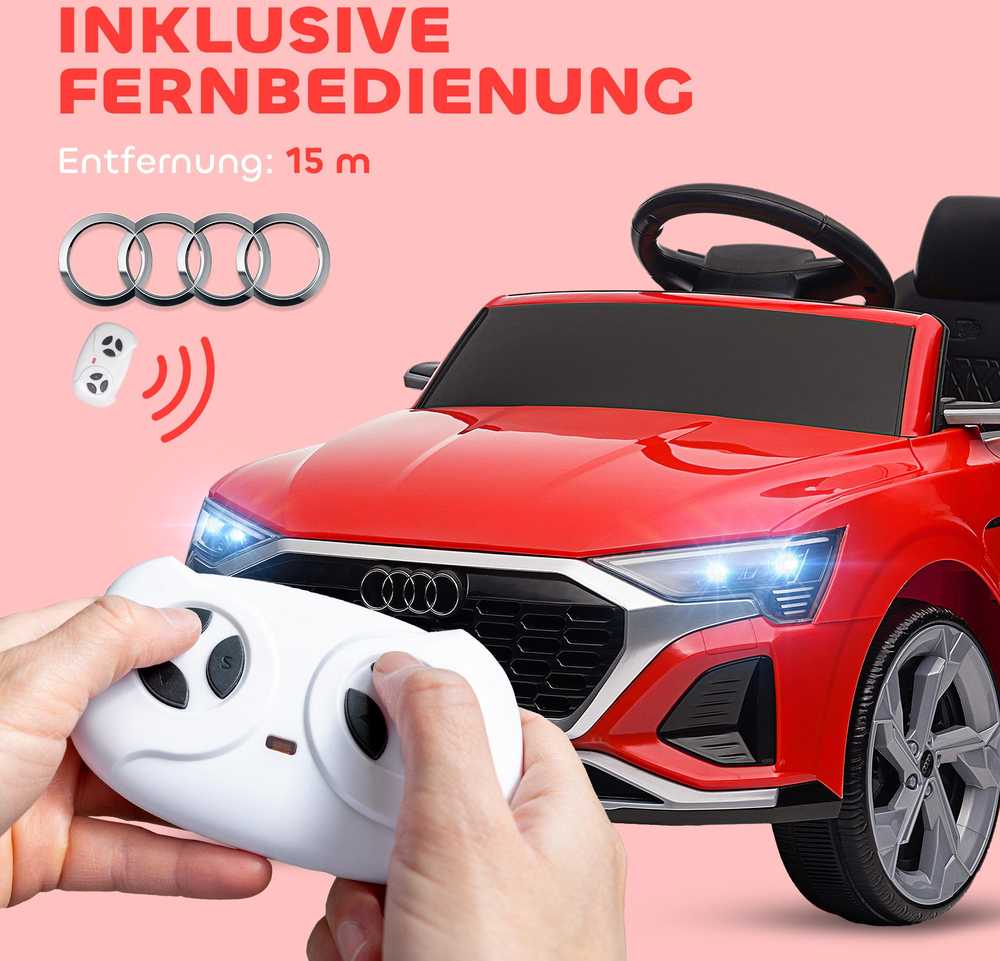 Vaikiškas elektromobilis, 12V Audi Q8, 3-5 km/val., nuotolinio valdymo pultas, žibintai, muzika, raudonas