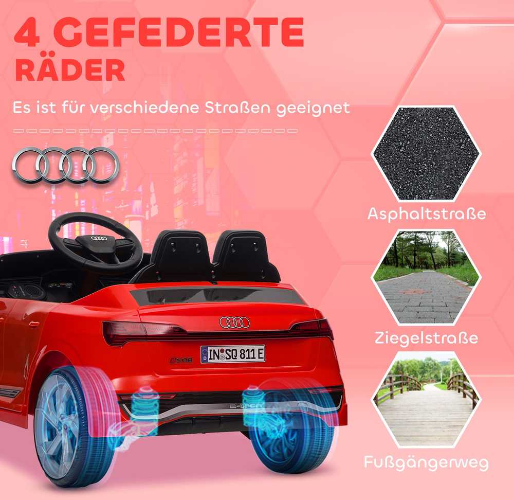 Vaikiškas elektromobilis, 12V Audi Q8, 3-5 km/val., nuotolinio valdymo pultas, žibintai, muzika, raudonas