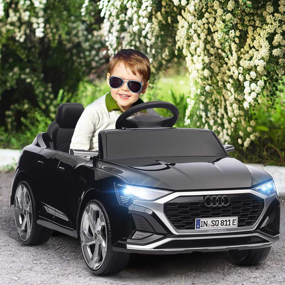 Elektrinis vaikiškas automobilis 12V Audi Q8, 3-5 km/h, nuotolinio valdymo pultas, žibintai, muzika, juodas