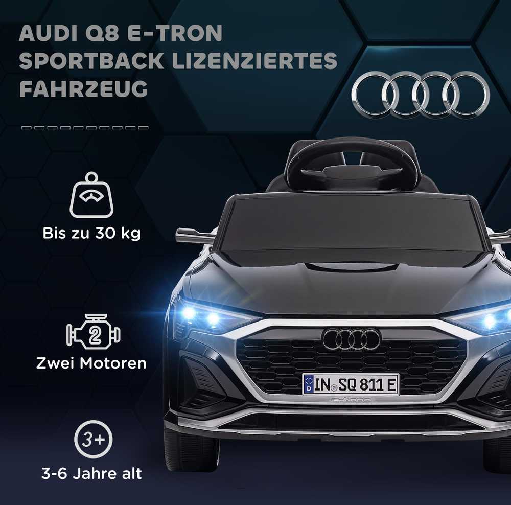 Elektrinis vaikiškas automobilis 12V Audi Q8, 3-5 km/h, nuotolinio valdymo pultas, žibintai, muzika, juodas
