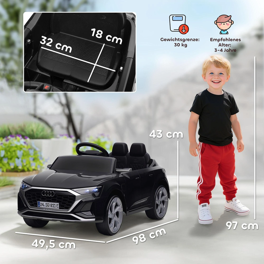 Elektrinis vaikiškas automobilis 12V Audi Q8, 3-5 km/h, nuotolinio valdymo pultas, žibintai, muzika, juodas