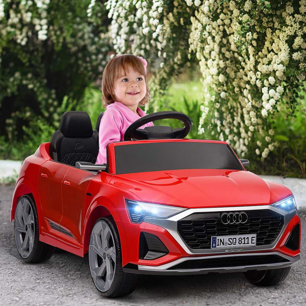 Vaikiškas elektromobilis, 12V Audi Q8, 3-5 km/val., nuotolinio valdymo pultas, žibintai, muzika, raudonas