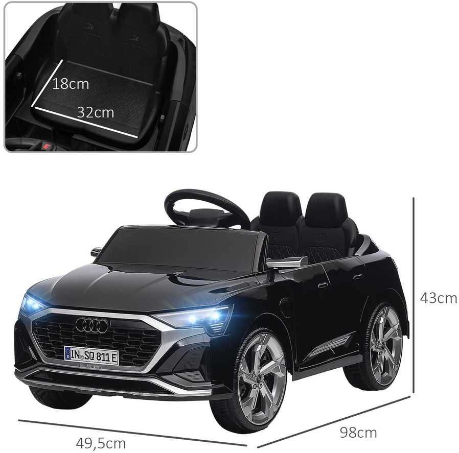 Elektrinis vaikiškas automobilis 12V Audi Q8, 3-5 km/h, nuotolinio valdymo pultas, žibintai, muzika, juodas