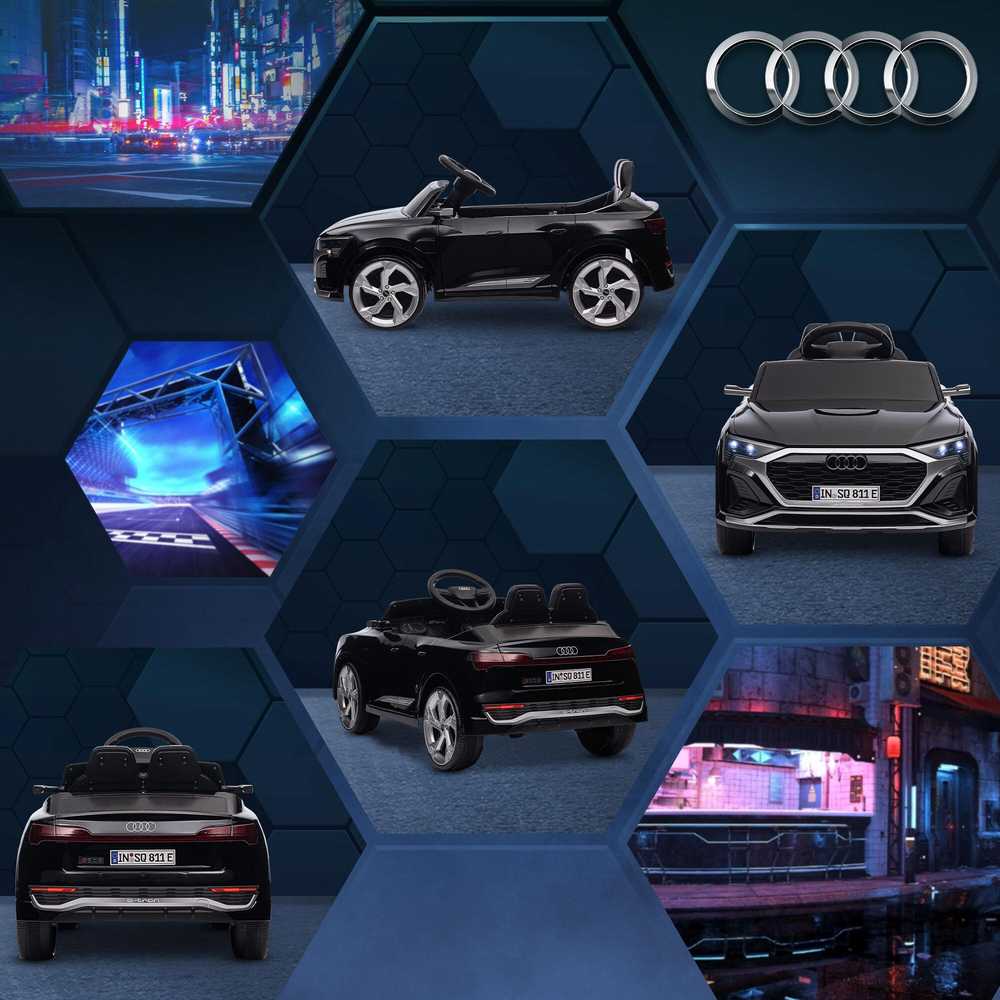 Elektrinis vaikiškas automobilis 12V Audi Q8, 3-5 km/h, nuotolinio valdymo pultas, žibintai, muzika, juodas