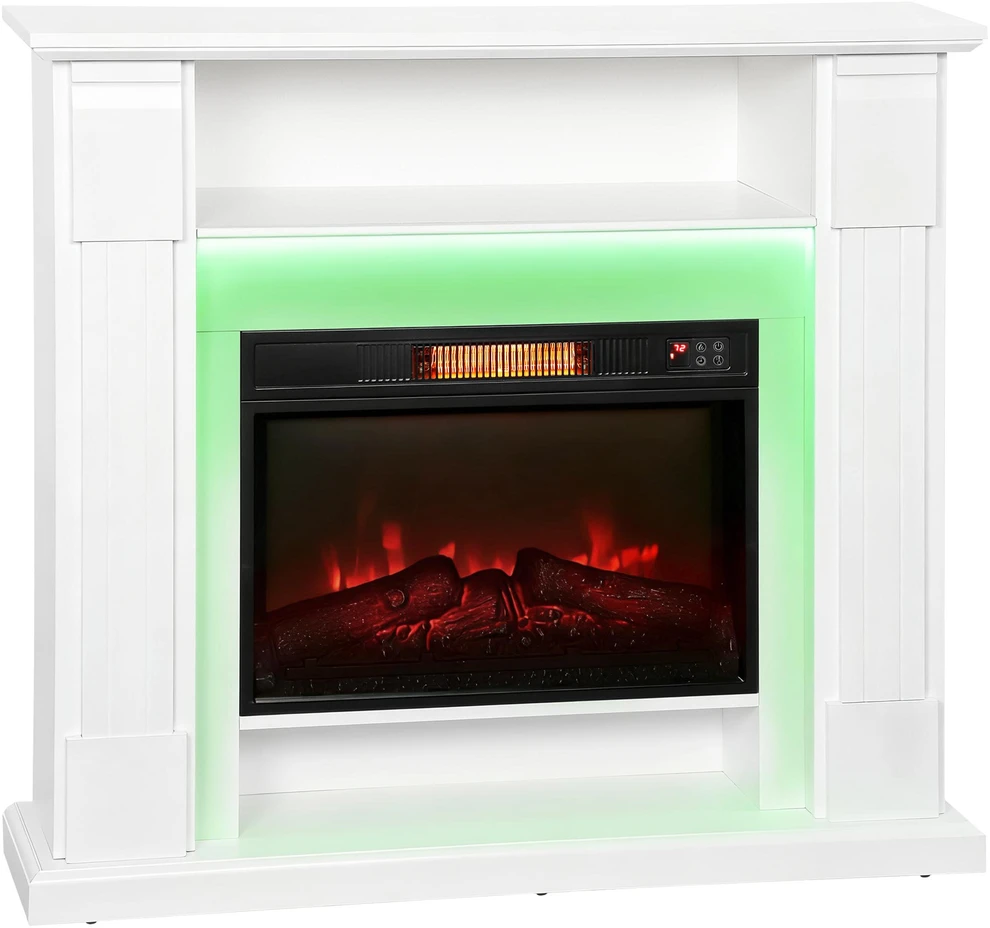 Elektrinis židinys su 3D LED liepsnomis, 1800 W, baltas, 105 × 27 × 97 cm