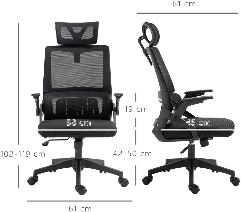 Ergonomiška biuro kėdė Vinsetto, reguliuojama, su galvos atrama, porankiais ir supimosi funkcija, juoda
