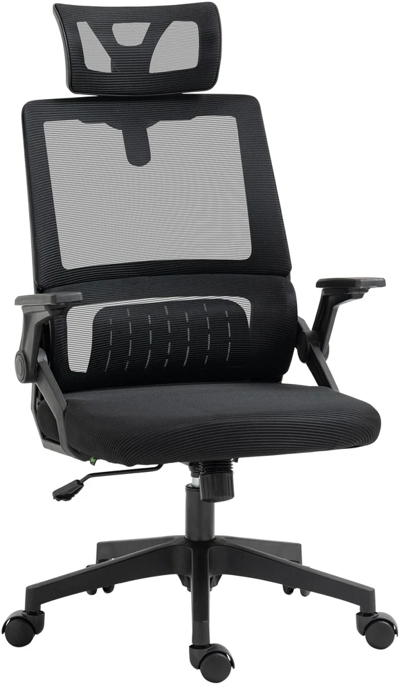 Ergonomiška biuro kėdė Vinsetto, reguliuojama, su galvos atrama, porankiais ir supimosi funkcija, juoda
