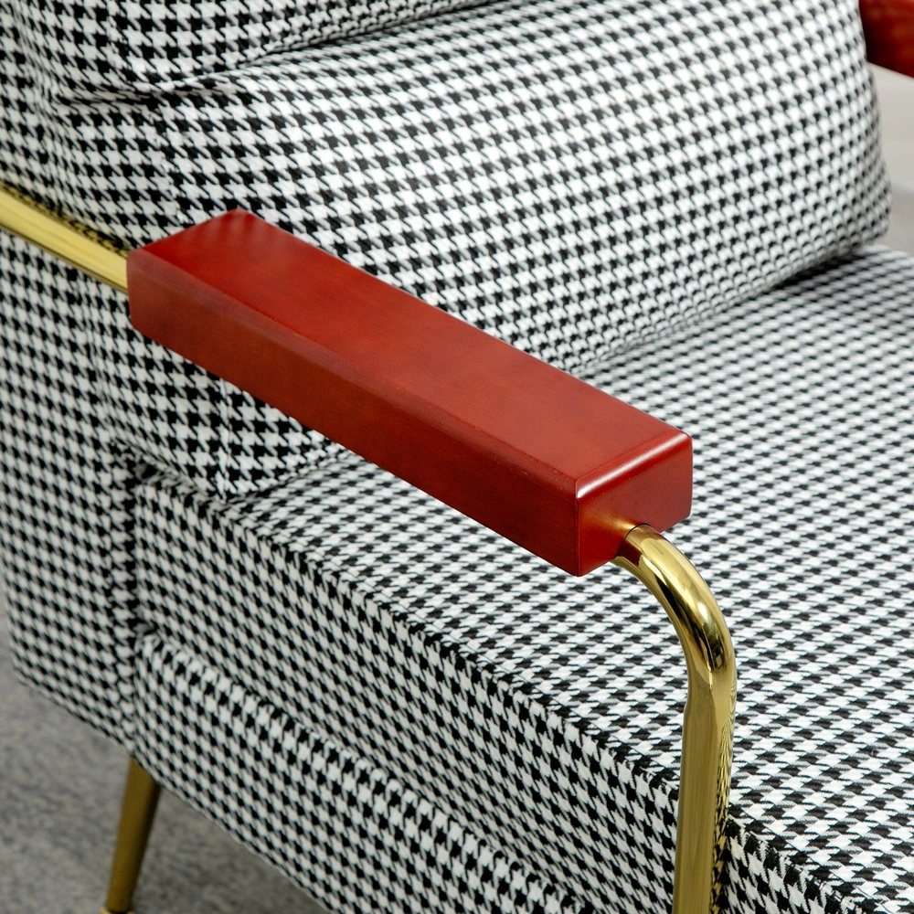 Fotelis su spyruokliniu branduoliu ir žąsies kojelės raštu, daugiaspalvis, 72 × 81,5 × 87,5 cm