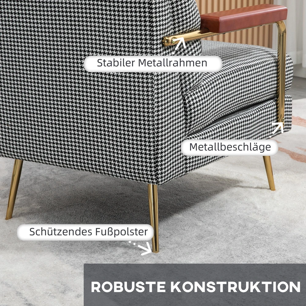 Fotelis su spyruokliniu branduoliu ir žąsies kojelės raštu, daugiaspalvis, 72 × 81,5 × 87,5 cm