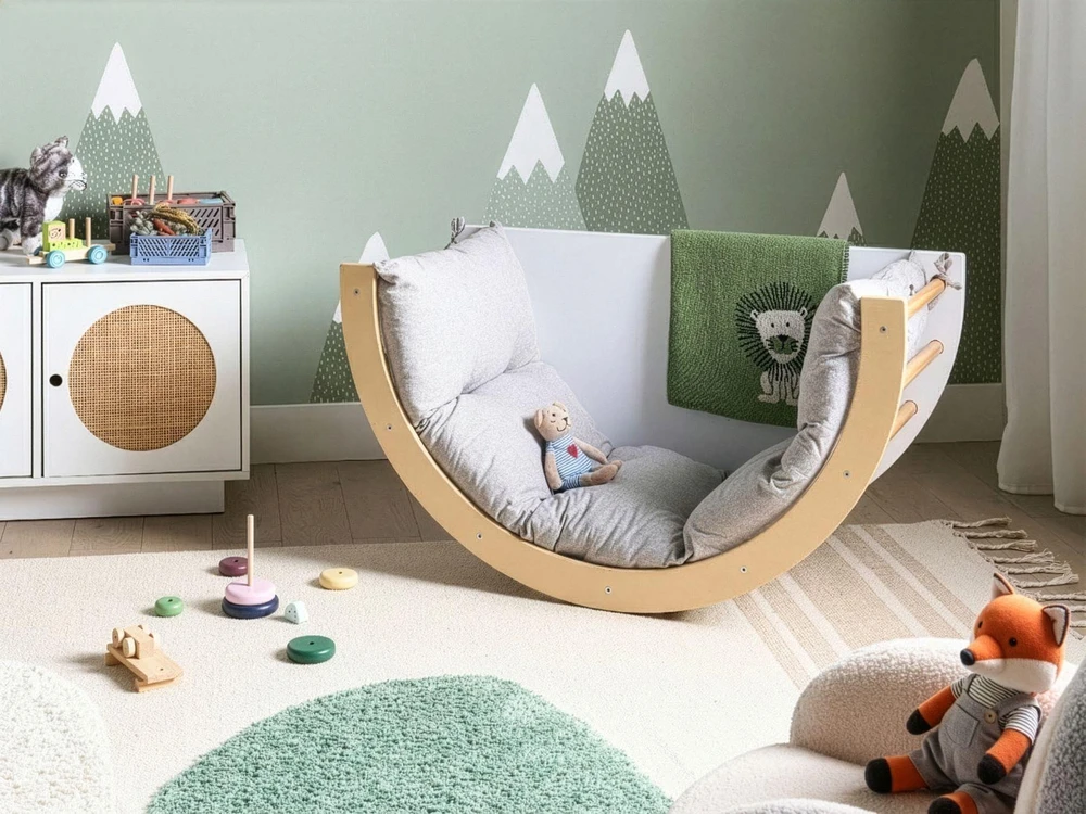 Fotelis Beliani Daugiafunkcė sūpynė NIMBIN, pušies mediena, šviesiai ruda, Montessori