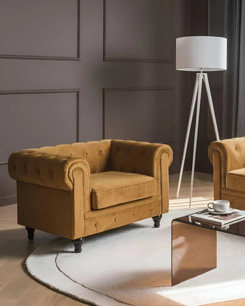 Fotelis Beliani Fotel CHESTERFIELD aksominis auksinis