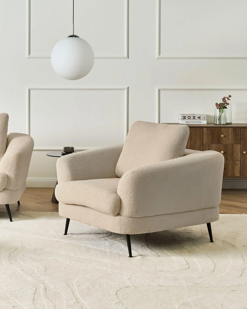 Fotelis Beliani Fotel KJAER Boucle šviesiai smėlio spalvos