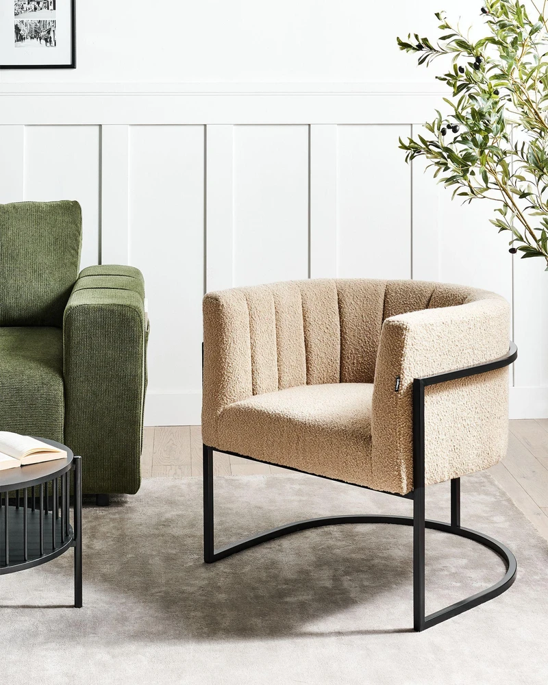 Fotelis Beliani Fotel LARVIK II Boucle smėlio spalva