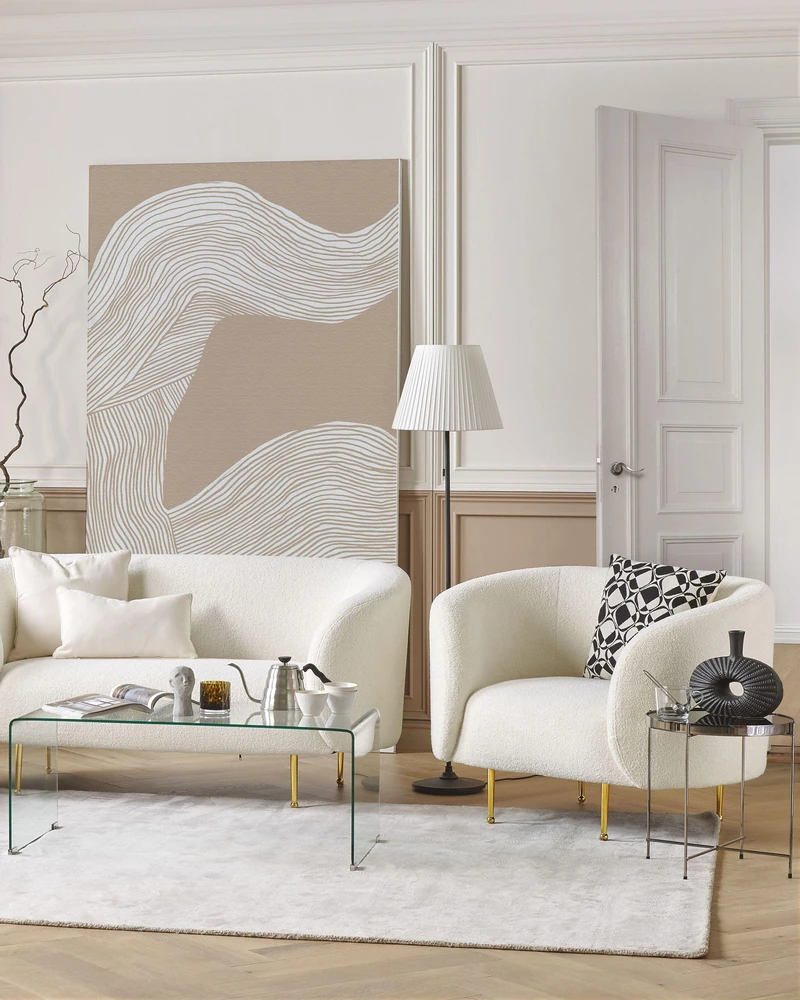 Fotelis Beliani Fotel LOEN Boucle baltas