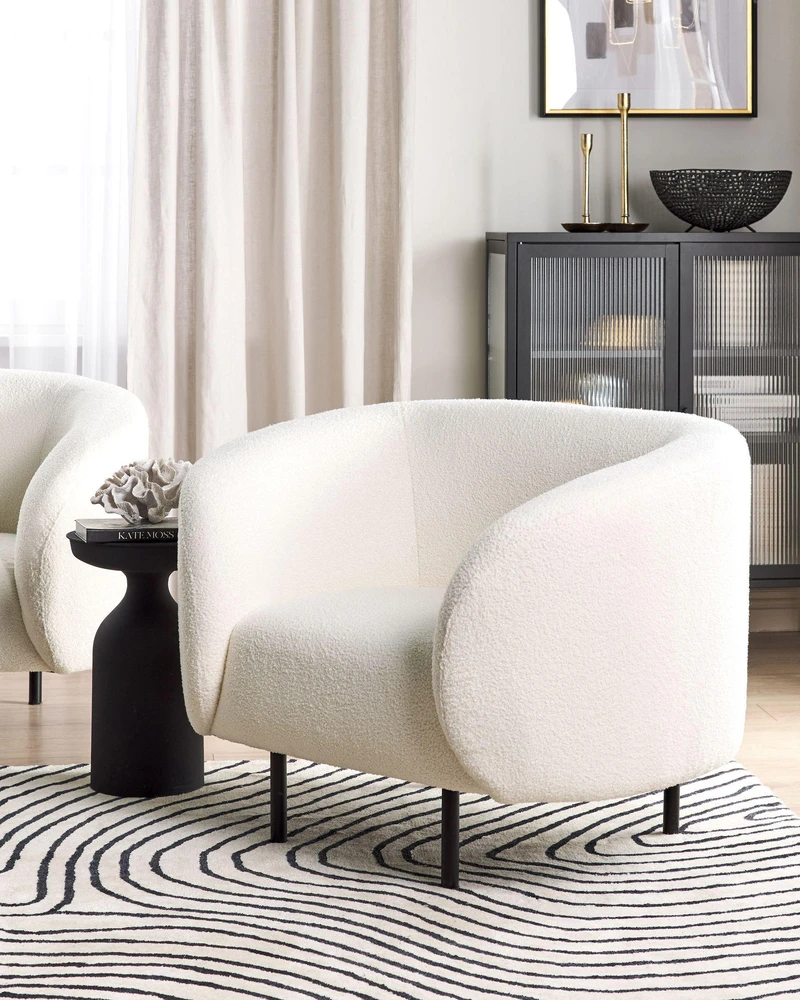Fotelis Beliani Fotel LOEN Boucle baltas