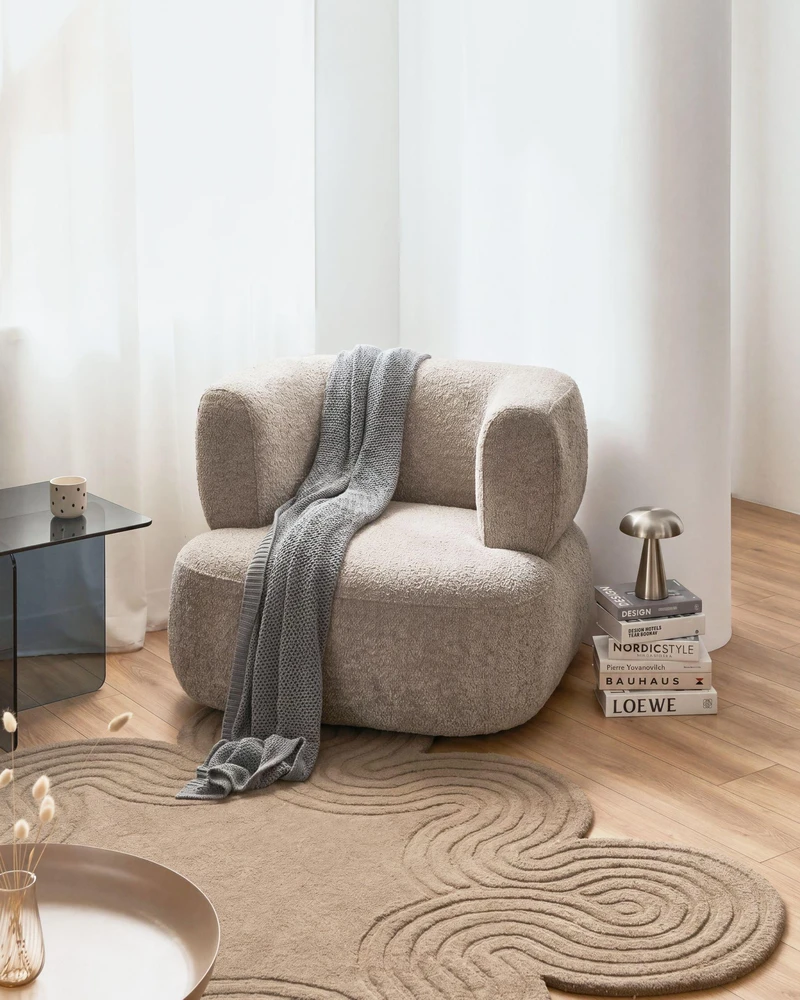 Fotelis Beliani Fotel LOHJA, šenilinė, smėlio spalvos