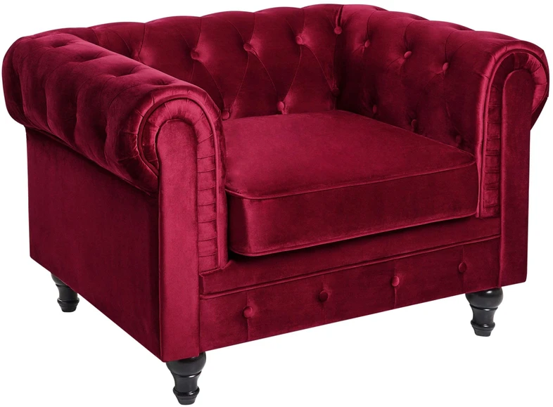 Fotelis Beliani Fotelė CHESTERFIELD aksominė burgundiška