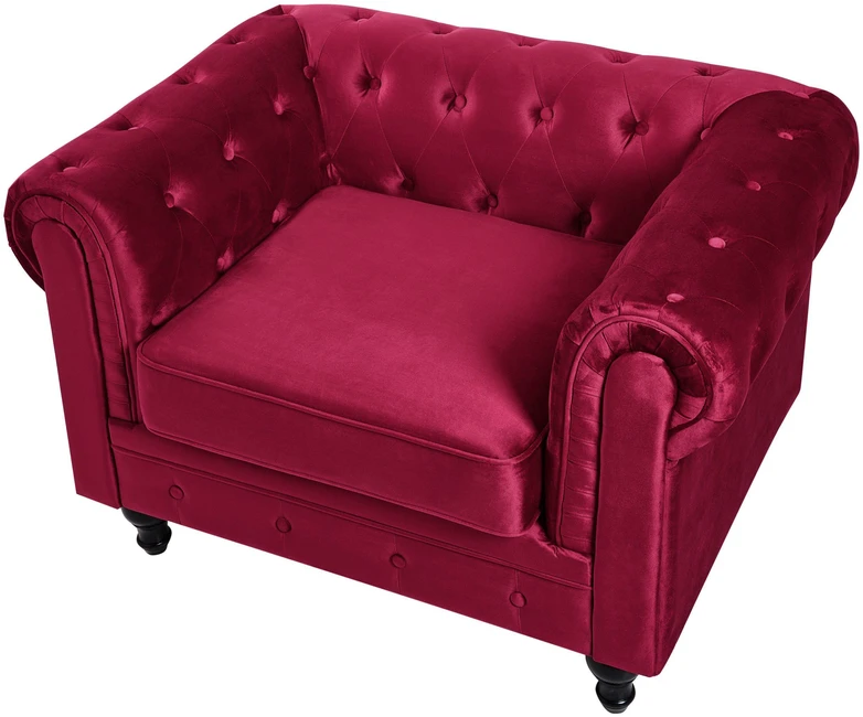 Fotelis Beliani Fotelė CHESTERFIELD aksominė burgundiška