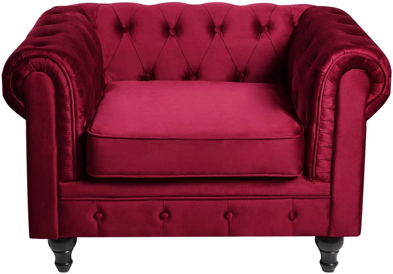 Fotelis Beliani Fotelė CHESTERFIELD aksominė burgundiška