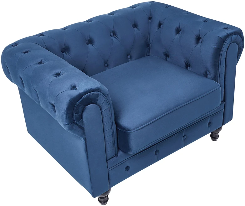 Fotelis Beliani Fotelė CHESTERFIELD veliūrinė tamsiai mėlyna