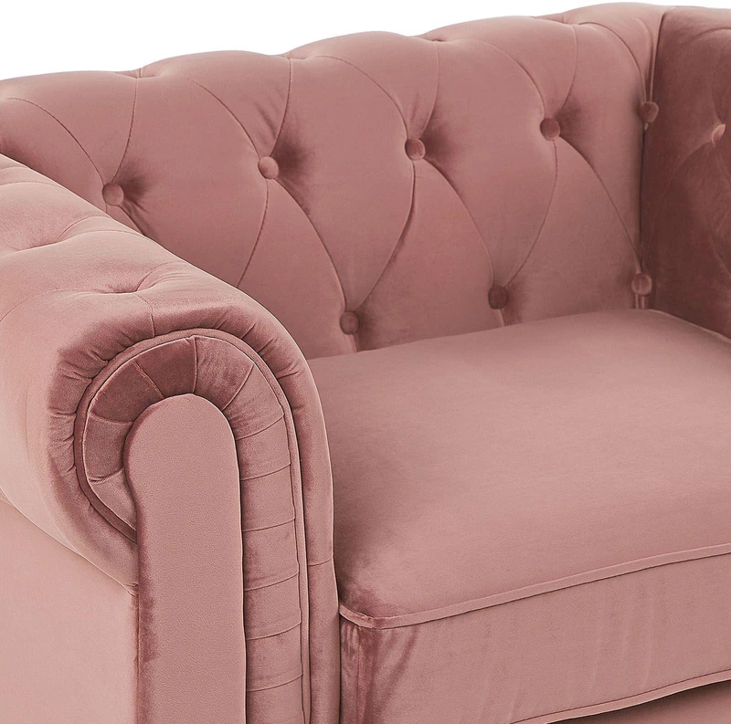 Fotelis Beliani Fotelė CHESTERFIELD veliūrinė rožinė