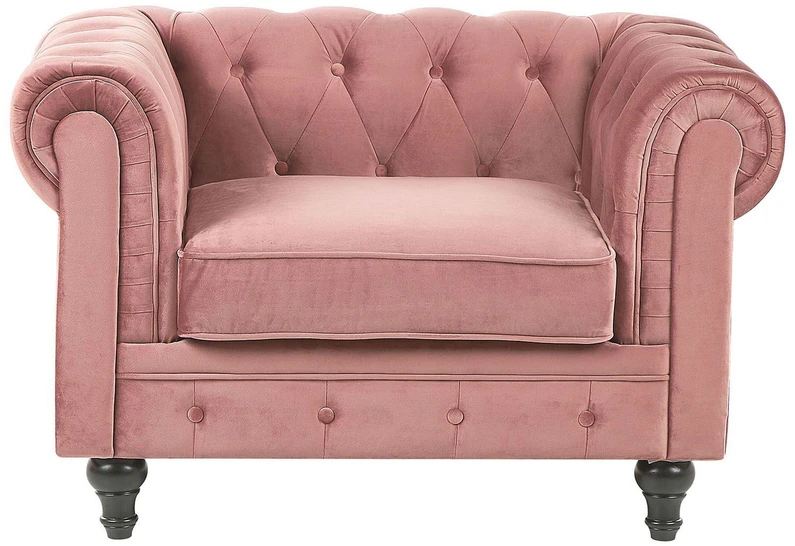 Fotelis Beliani Fotelė CHESTERFIELD veliūrinė rožinė