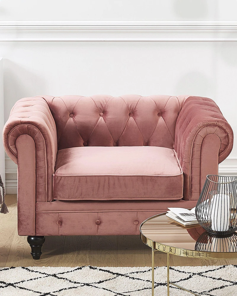 Fotelis Beliani Fotelė CHESTERFIELD veliūrinė rožinė