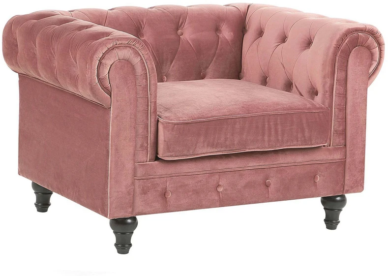 Fotelis Beliani Fotelė CHESTERFIELD veliūrinė rožinė